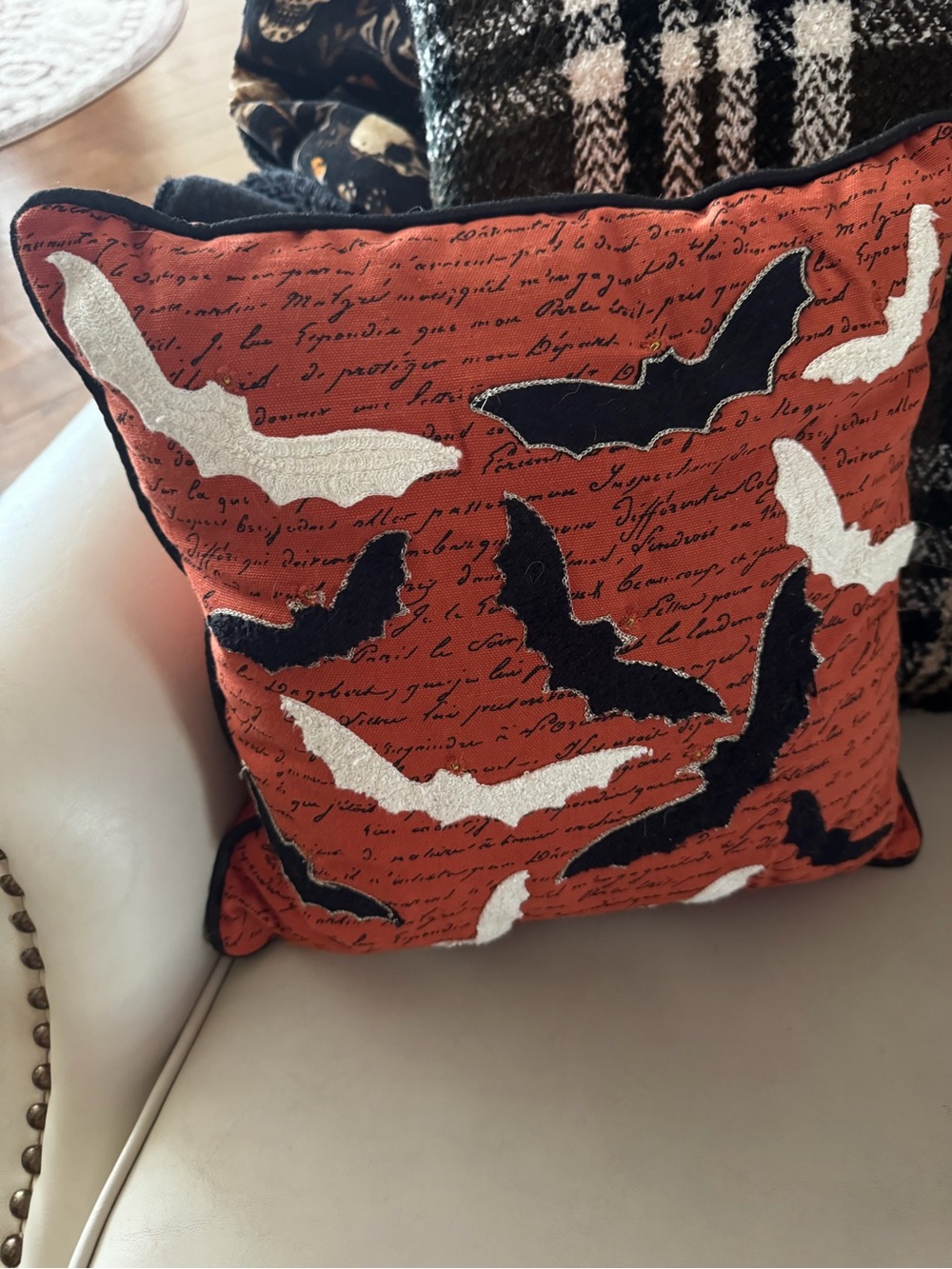 Halloween Bat Decorative Throw Pillow - Orange & Black